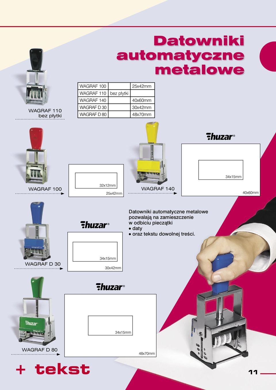 WAGRAF 140 40x60mm Datowniki automatyczne metalowe pozwalają na zamieszczenie w odbiciu