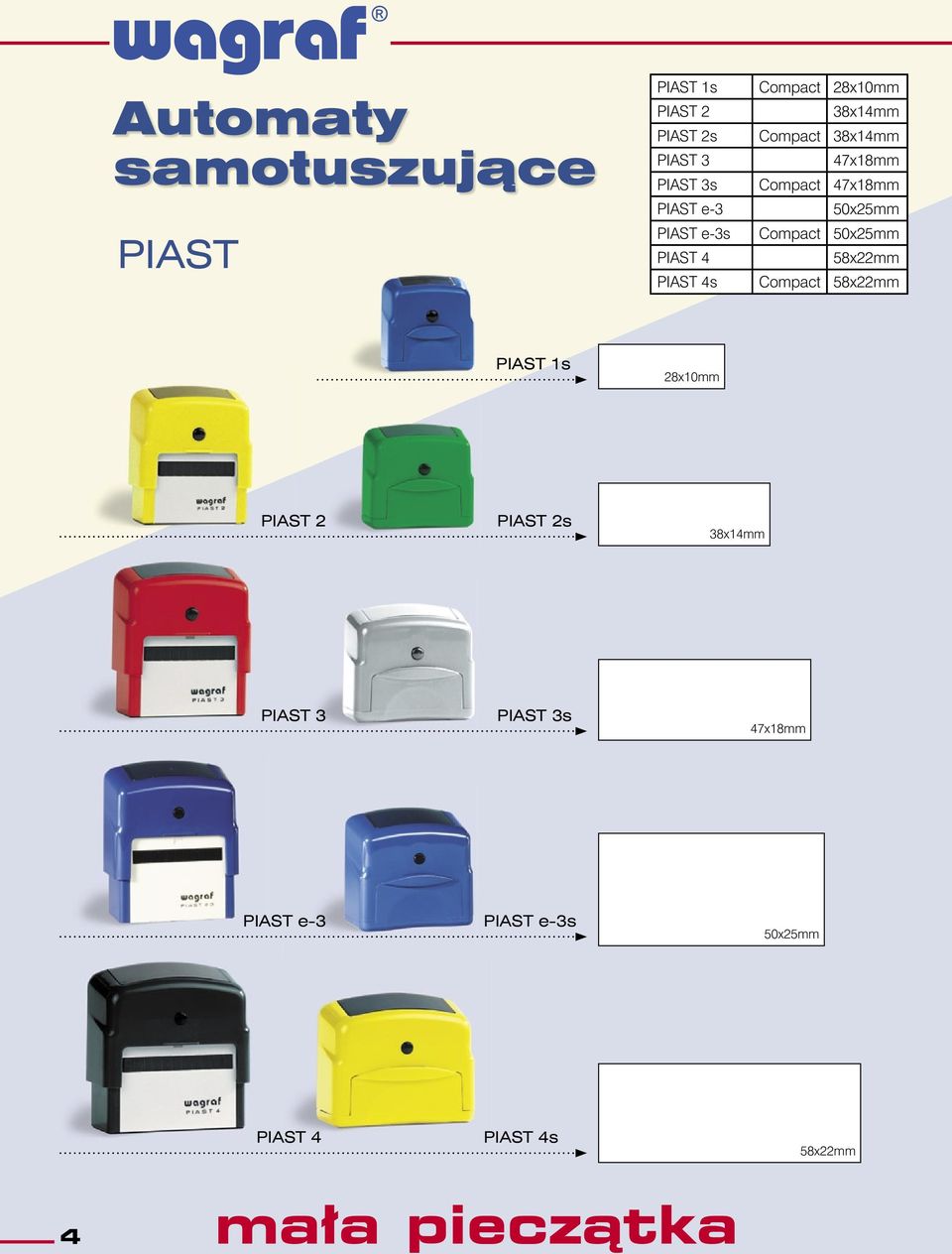 50x25mm PIAST 4 58x22mm PIAST 4s Compact 58x22mm PIAST 1s 28x10mm PIAST 2 PIAST 2s