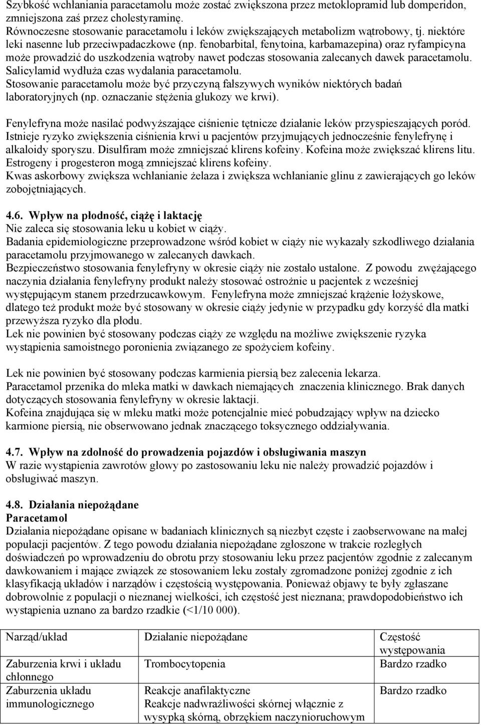 fenobarbital, fenytoina, karbamazepina) oraz ryfampicyna może prowadzić do uszkodzenia wątroby nawet podczas stosowania zalecanych dawek paracetamolu. Salicylamid wydłuża czas wydalania paracetamolu.
