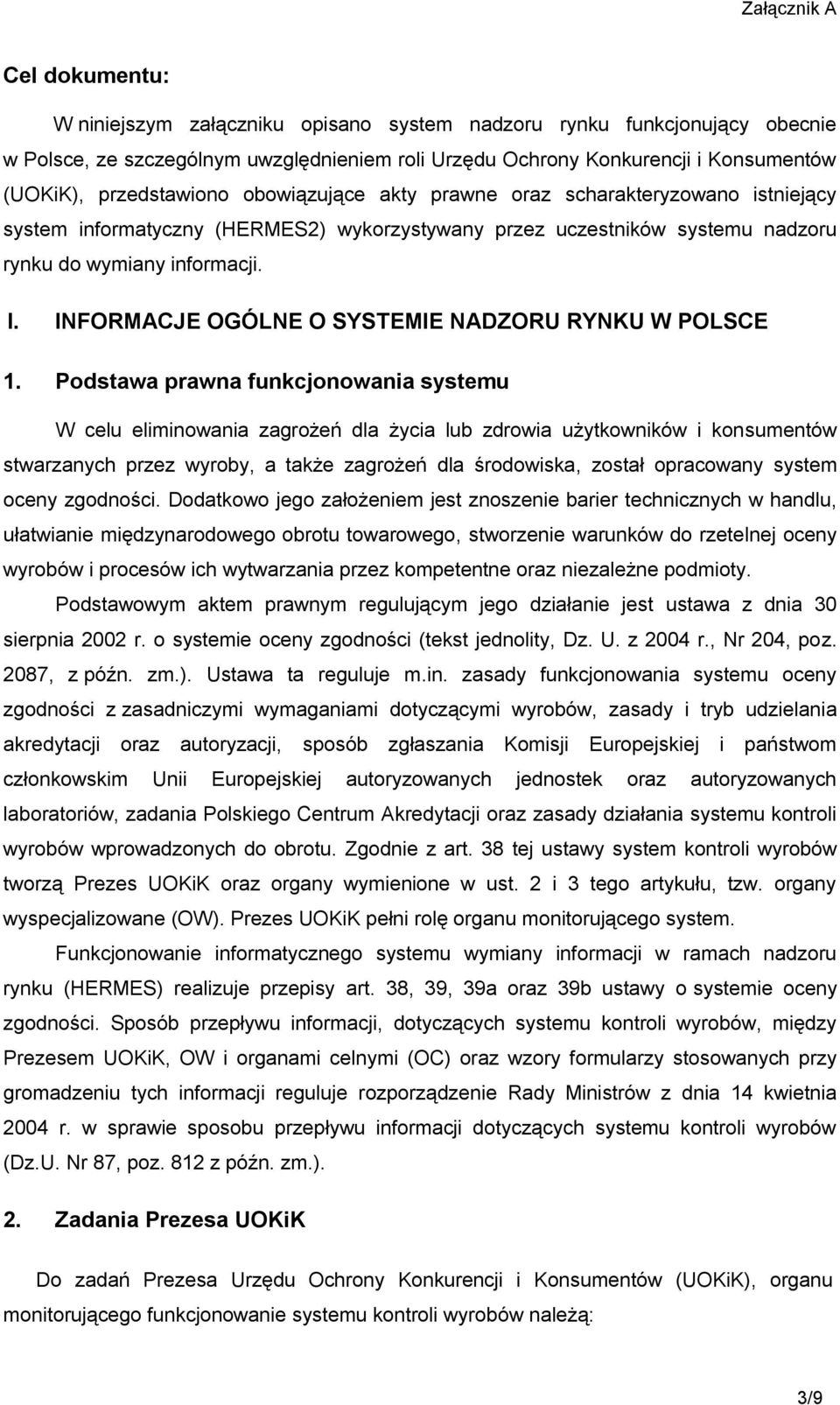 INFORMACJE OGÓLNE O SYSTEMIE NADZORU RYNKU W POLSCE 1.