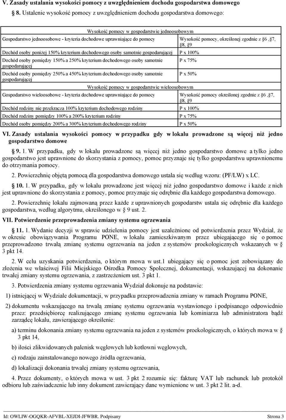 pomocy, określonej zgodnie z 6, 7, 8, 9 Dochód osoby poniżej 150% kryterium dochodowego osoby samotnie gospodarującej P x 100% Dochód osoby pomiędzy 150% a 250% kryterium dochodowego osoby samotnie