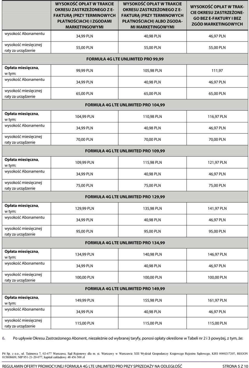 FORMUŁA 4G LTE UNLIMITED PRO 109,99 109,99 PLN 115,98 PLN 121,97 PLN 75,00 PLN 75,00 PLN 75,00 PLN FORMUŁA 4G LTE UNLIMITED PRO 129,99 129,99 PLN 135,98 PLN 141,97 PLN 95,00 PLN 95,00 PLN 95,00 PLN