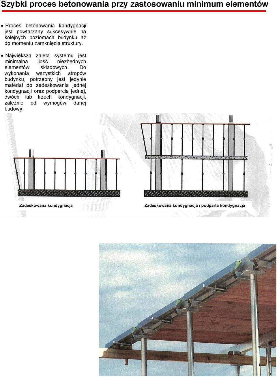 Do wykonania wszystkich stropów budynku, potrzebny jest jedynie materiał do zadeskowania jednej kondygnacji oraz podparcia jednej,