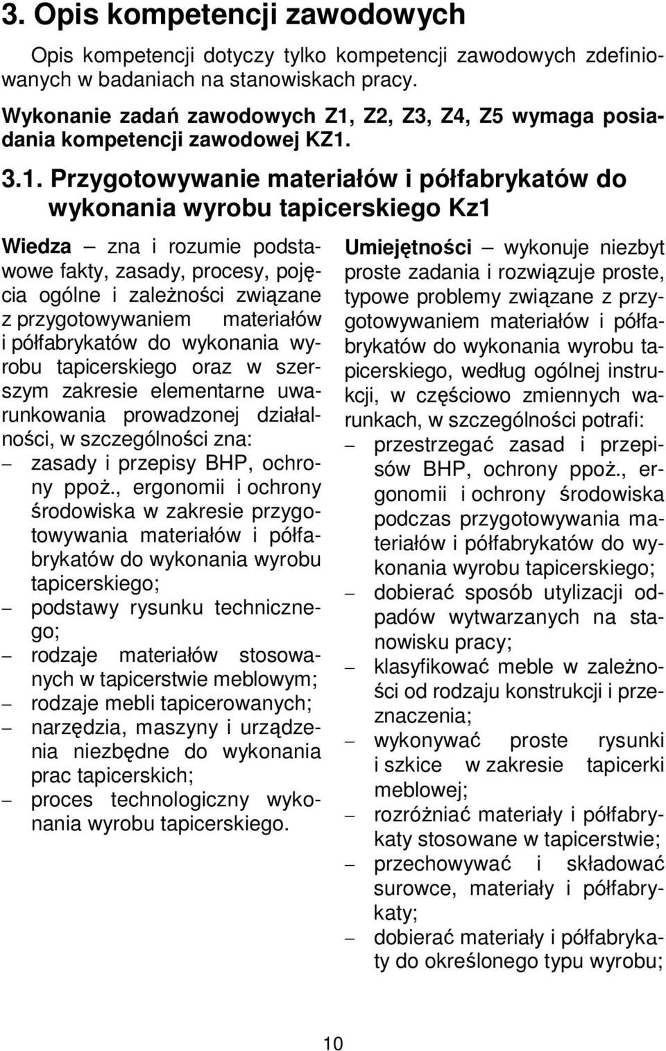 Z2, Z3, Z4, Z5 wymaga posiadania kompetencji zawodowej KZ1.