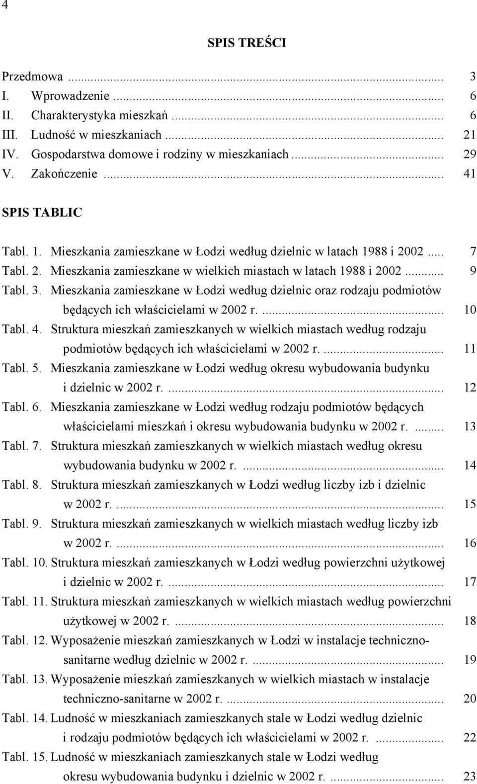 Mieszkania zamieszkane w Łodzi według dzielnic oraz rodzaju podmiotów będących ich właścicielami w 2002 r.... 10 Tabl. 4.