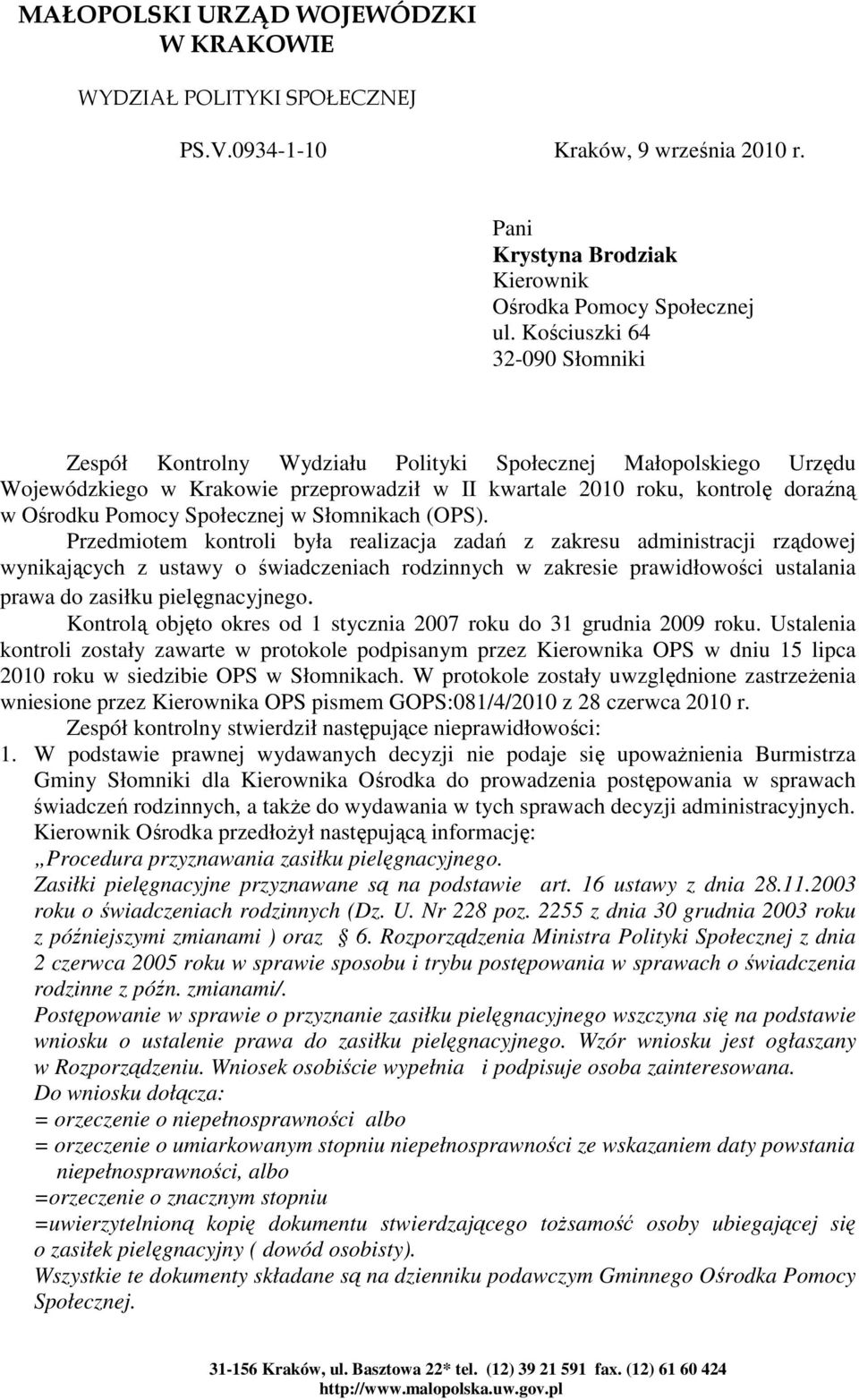 Społecznej w Słomnikach (OPS).