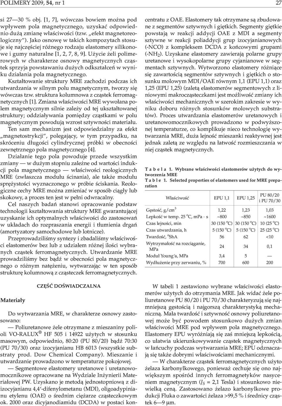 U ycie eli polimerowych w charakterze osnowy magnetycznych cz¹stek sprzyja powstawaniu du ych odkszta³ceñ w wynikudzia³aniapolamagnetycznego.