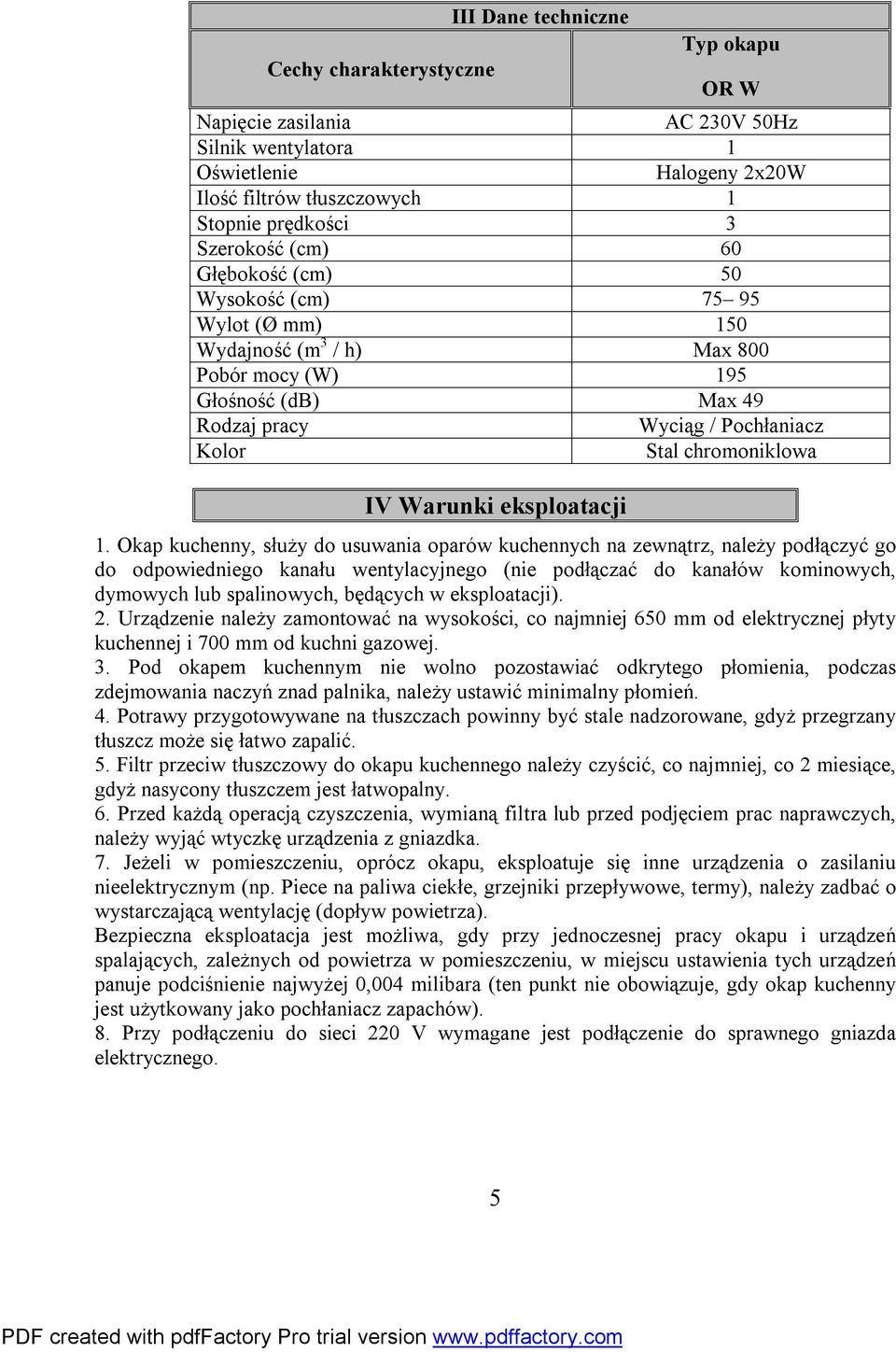 Warunki eksploatacji 1.