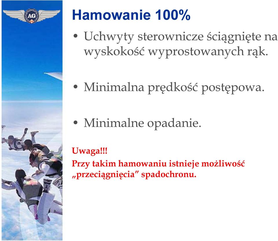 Minimalna prędkość postępowa. Minimalne opadanie.