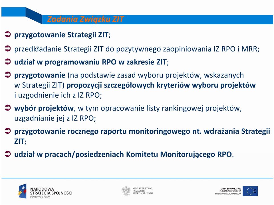 szczegółowych kryteriów wyboru projektów i uzgodnienie ich z IZ RPO; wybór projektów, w tym opracowanie listy rankingowej projektów,