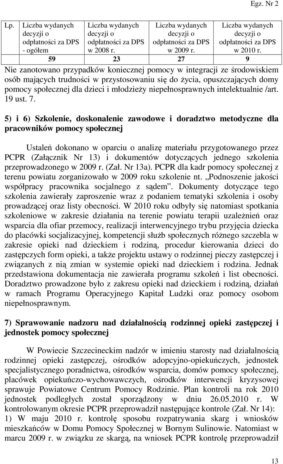 59 23 27 9 Nie zanotowano przypadków koniecznej pomocy w integracji ze środowiskiem osób mających trudności w przystosowaniu się do Ŝycia, opuszczających domy pomocy społecznej dla dzieci i młodzieŝy