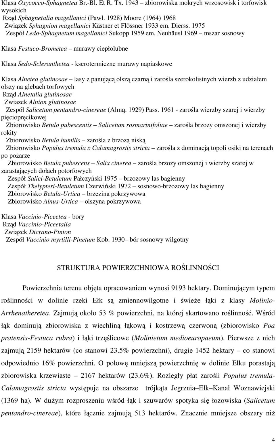 Neuhäusl 1969 mszar sosnowy Klasa Festuco-Brometea murawy ciepłolubne Klasa Sedo-Scleranthetea - kserotermiczne murawy napiaskowe Klasa Alnetea glutinosae lasy z panującą olszą czarną i zarośla