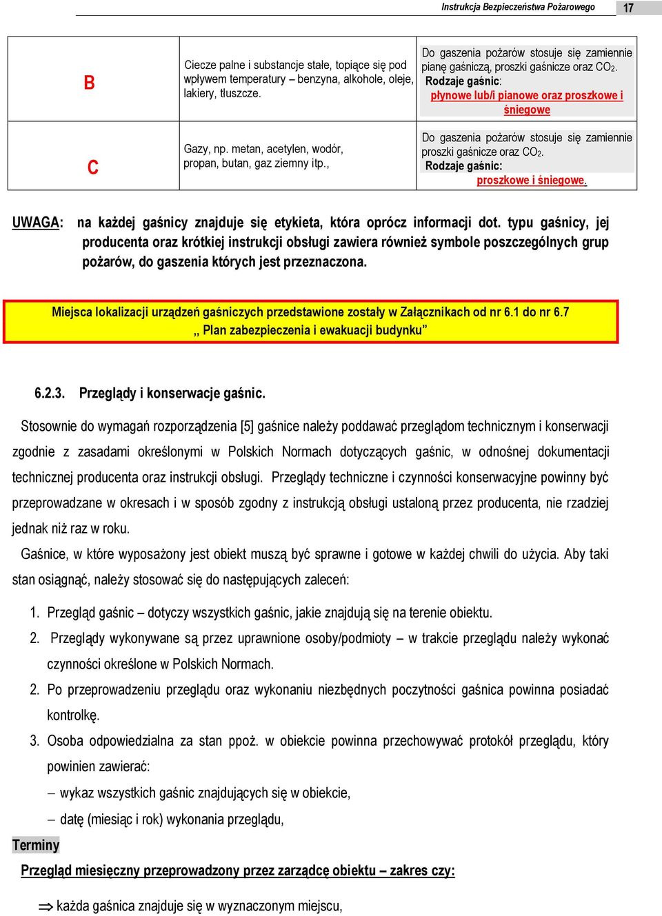 metan, acetylen, wodór, propan, butan, gaz ziemny itp., Do gaszenia pożarów stosuje się zamiennie proszki gaśnicze oraz CO2. Rodzaje gaśnic: proszkowe i śniegowe.
