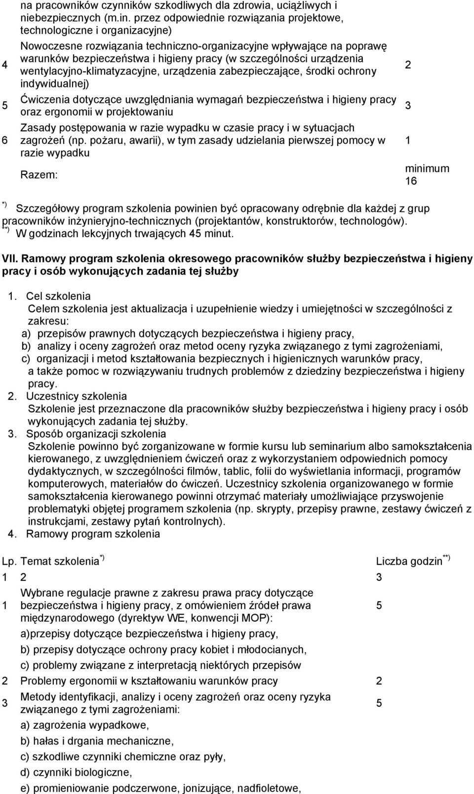 szczególności urządzenia wentylacyjno-klimatyzacyjne, urządzenia zabezpieczające, środki ochrony indywidualnej) Ćwiczenia dotyczące uwzględniania wymagań bezpieczeństwa i higieny pracy oraz ergonomii