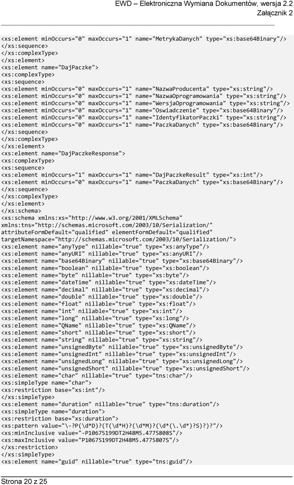 maxoccurs="1" name="oswiadczenie" type="xs:base64binary"/> <xs:element minoccurs="0" maxoccurs="1" name="identyfikatorpaczki" type="xs:string"/> <xs:element minoccurs="0" maxoccurs="1"