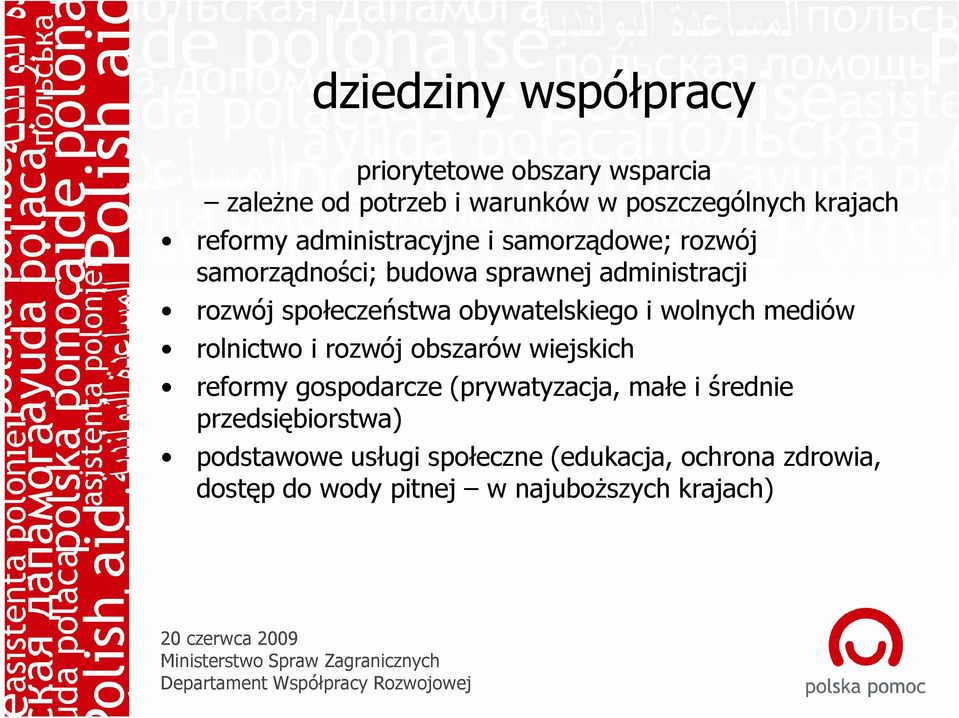 obywatelskiego i wolnych mediów rolnictwo i rozwój obszarów wiejskich reformy gospodarcze (prywatyzacja, małe i