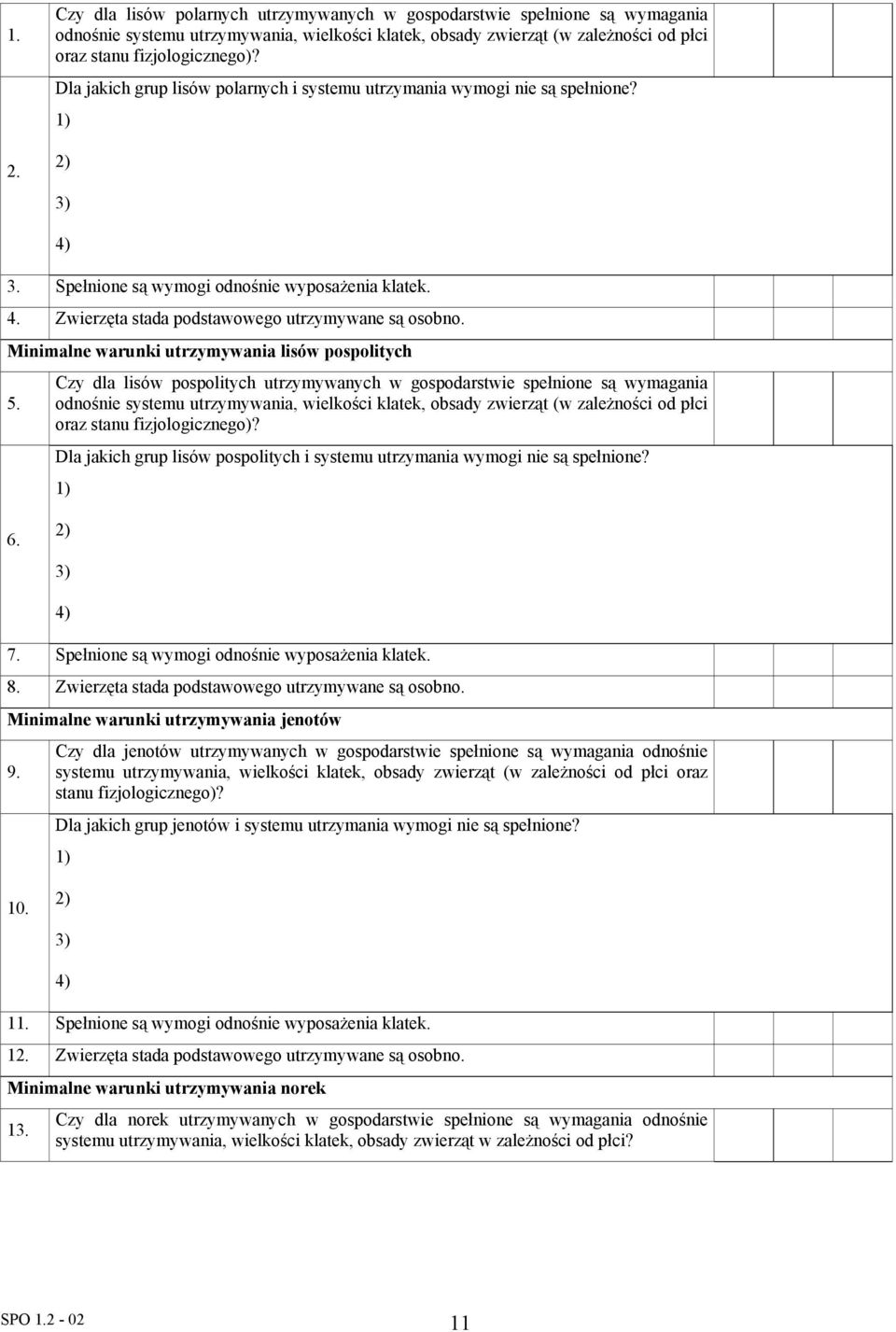 Minimalne warunki utrzymywania lisów pospolitych 5.