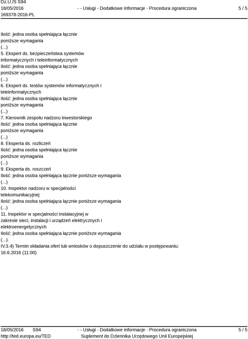 Inspektor nadzoru w specjalności 11.