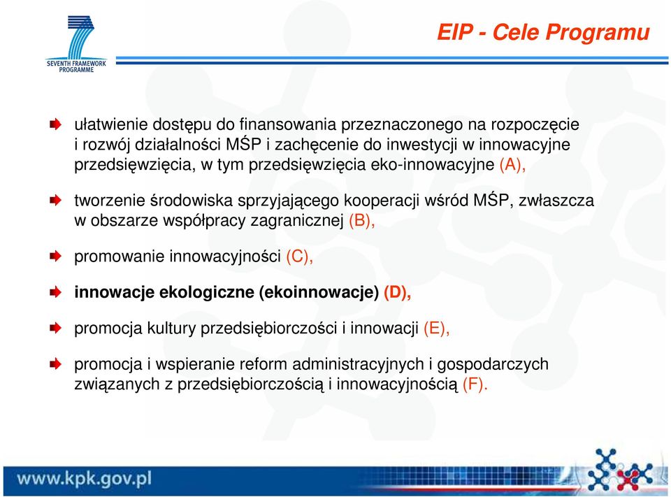 obszarze współpracy zagranicznej (B), promowanie innowacyjności (C), innowacje ekologiczne (ekoinnowacje) (D), promocja kultury