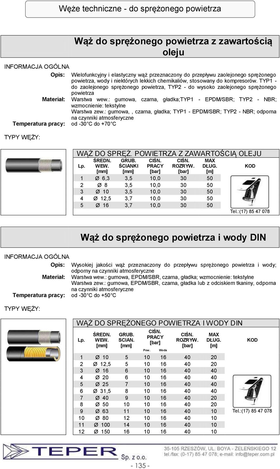 : gumowa, czarna, gładka;typ1 - EPDM/SBR; TYP2 - NBR; wzmocnienie: tekstylne Warstwa zew.