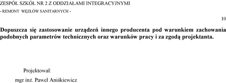parametrów technicznych oraz warunków pracy i za