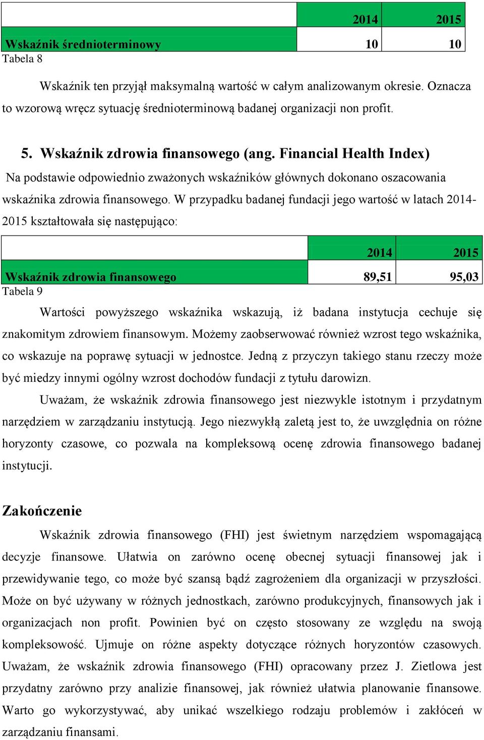 Financial Health Index) Na podstawie odpowiednio zważonych wskaźników głównych dokonano oszacowania wskaźnika zdrowia finansowego.