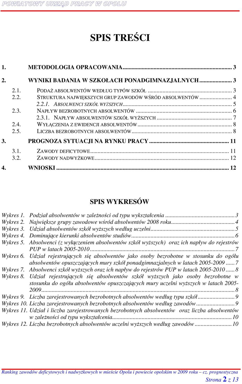 .. 8 3. PROGNOZA SYTUACJI NA RYNKU PRACY... 11 3.1. ZAWODY DEFICYTOWE... 11 3.2. ZAWODY NADWYśKOWE... 12 4. WNIOSKI... 12 SPIS WYKRESÓW Wykres 1.