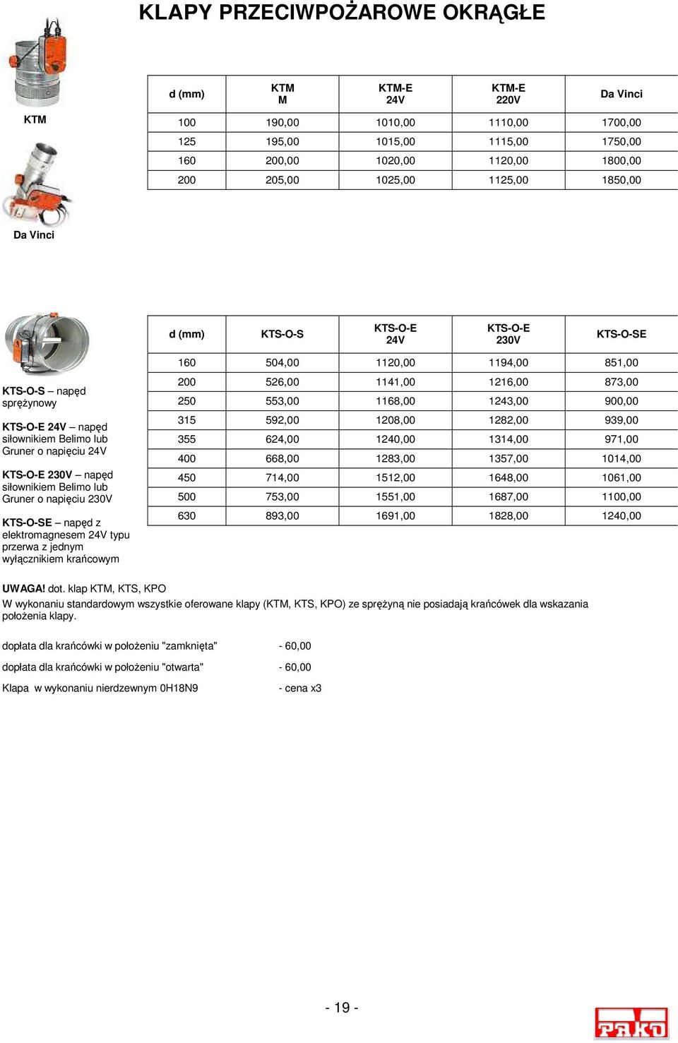 siłownikiem Belimo lub Gruner o napięciu 230V KTS-O-SE napęd z elektromagnesem 24V typu przerwa z jednym wyłącznikiem krańcowym 160 504,00 1120,00 1194,00 851,00 200 526,00 1141,00 1216,00 873,00 250