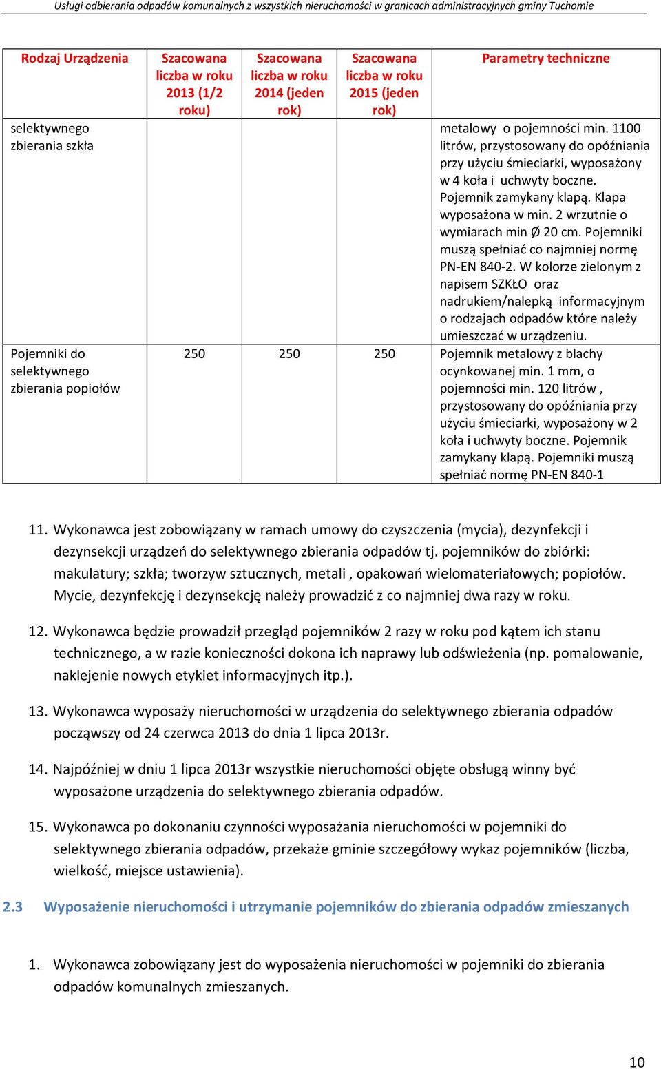 Klapa wyposażona w min. 2 wrzutnie o wymiarach min Ø 20 cm. Pojemniki muszą spełniać co najmniej normę PN-EN 840-2.