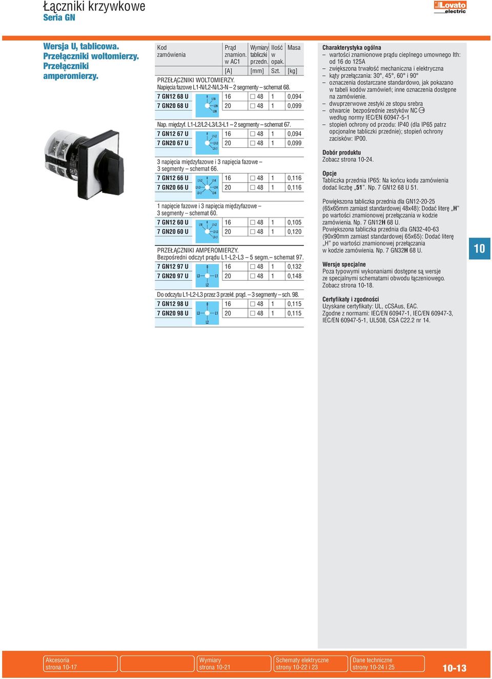 7 GN 67 U L-L 6 n 48,94 7 GN 67 U L-L3 n 48,99 3 napięcia międzyfazowe i 3 napięcia fazowe 3 segmenty schemat 66.