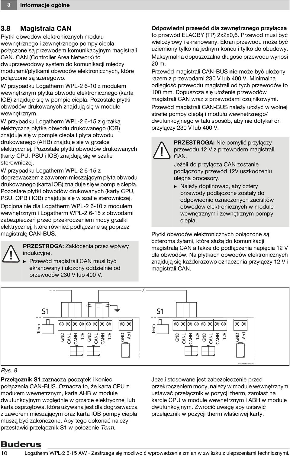 W przypadku Logatherm WPL-2 6-10 z modułem wewnętrznym płytka obwodu elektronicznego (karta IOB) znajduje się w pompie ciepła. Pozostałe płytki obwodów drukowanych znajdują się w module wewnętrznym.