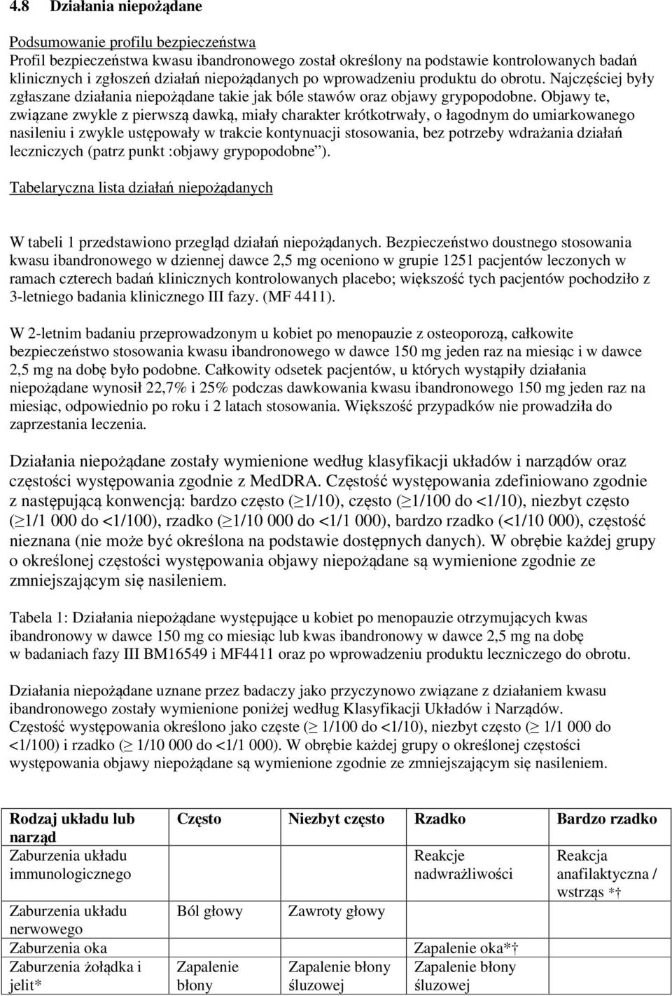 Objawy te, związane zwykle z pierwszą dawką, miały charakter krótkotrwały, o łagodnym do umiarkowanego nasileniu i zwykle ustępowały w trakcie kontynuacji stosowania, bez potrzeby wdrażania działań