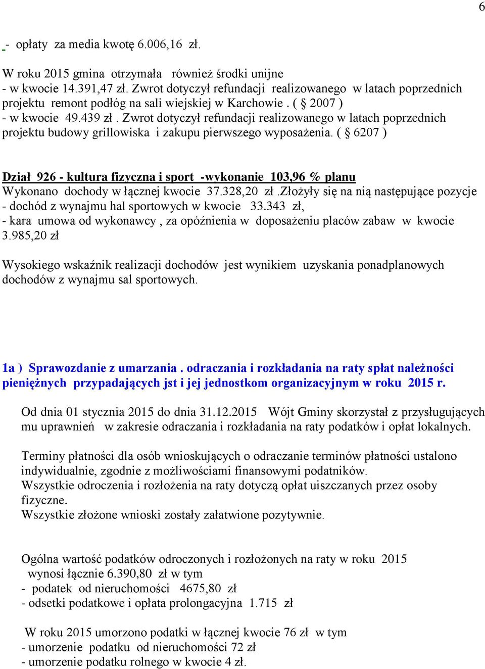 Zwrot dotyczył refundacji realizowanego w latach poprzednich projektu budowy grillowiska i zakupu pierwszego wyposażenia.