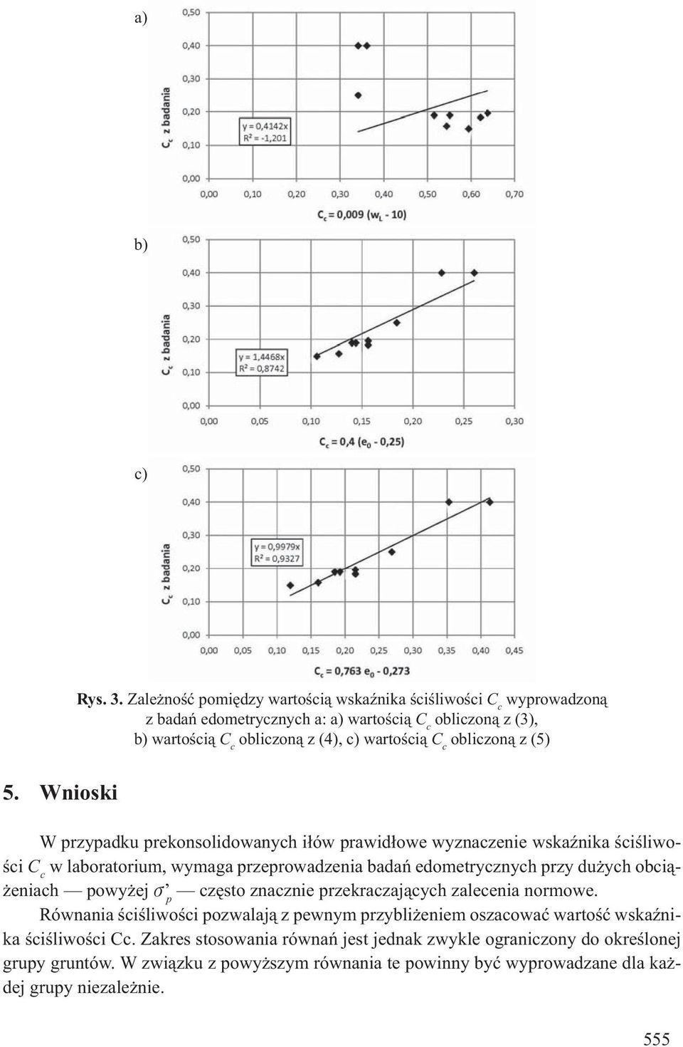 Wnioski W przypadku prekonsolidowanych i ów prawid owe wyznaczenie wska nika ci liwo- ci w laboratorium, wymaga przeprowadzenia bada edometrycznych przy du ych obci -