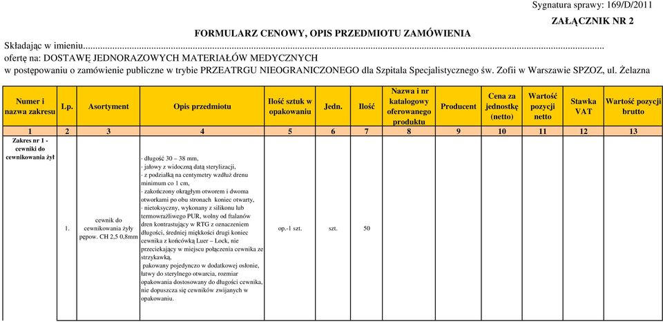 śelazna Numer i nazwa zakresu Lp. Asortyment Opis przedmiotu Ilość sztuk w opakowaniu Jedn.