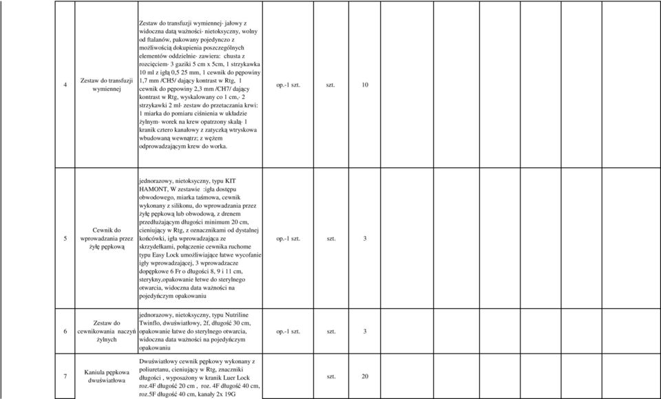 wyskalowany co cm, strzykawki ml zestaw do przetaczania krwi: miarka do pomiaru ciśnienia w układzie Ŝylnym worek na krew opatrzony skalą kranik cztero kanałowy z zatyczką wtryskowa wbudowaną