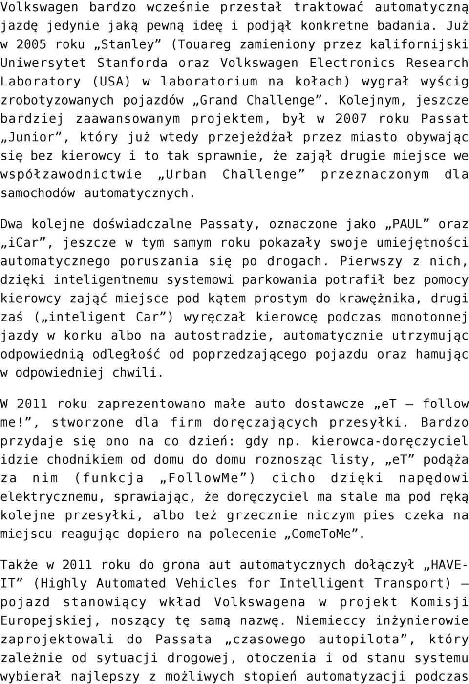 pojazdów Grand Challenge.
