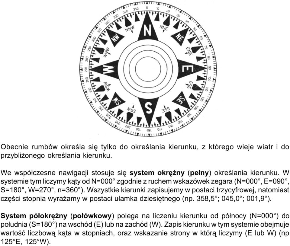 W systemie tym liczymy k¹ty od N=000 zgodnie z ruchem wskazówek zegara (N=000, E=090, S=180, W=270, n=360 ).