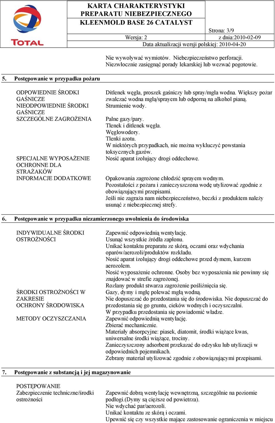 wodna. Większy pożar zwalczać wodna mgłą/sprayem lub odporną na alkohol pianą. Strumienie wody. Palne gazy/pary. Tlenek i ditlenek węgla. Węglowodory. Tlenki azotu.