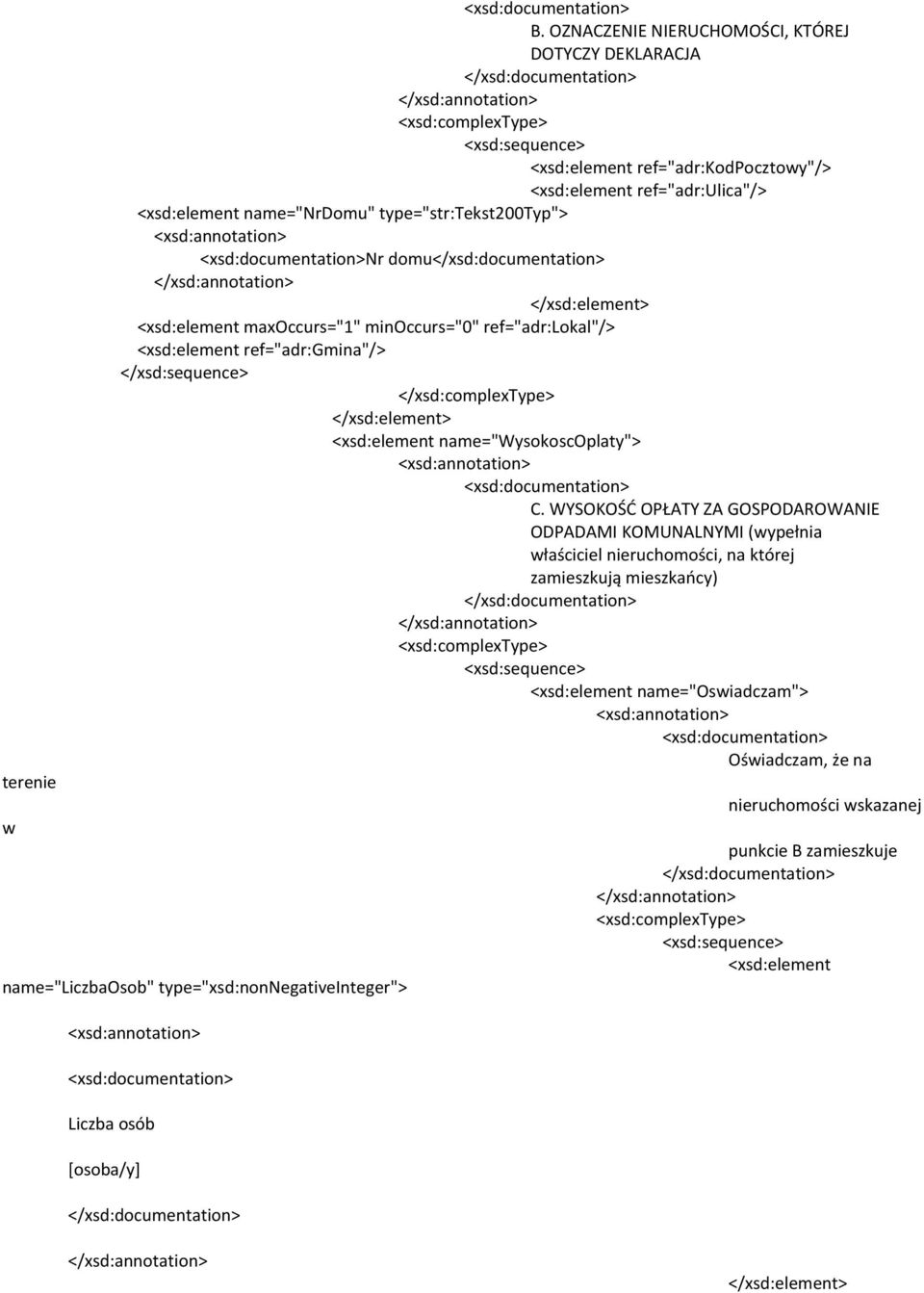 type="str:tekst200typ"> Nr domu maxoccurs="1" minoccurs="0" ref="adr:lokal"/> ref="adr:gmina"/> name="wysokoscoplaty"> C.