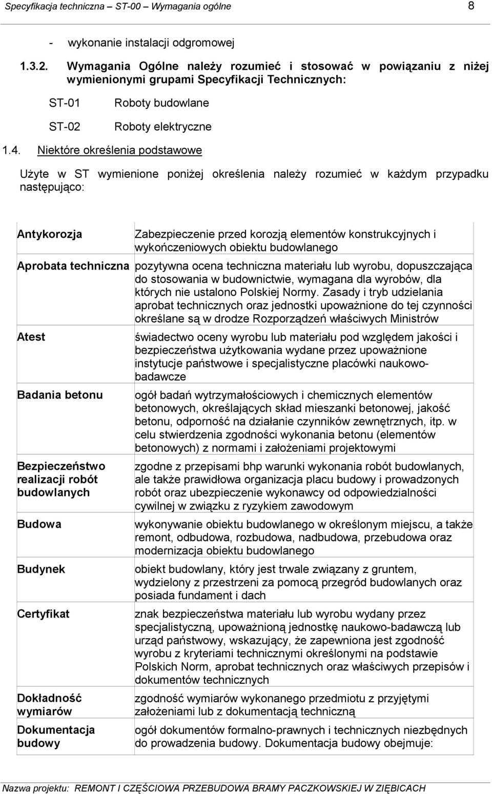 Niektóre określenia podstawowe UŜyte w ST wymienione poniŝej określenia naleŝy rozumieć w kaŝdym przypadku następująco: Antykorozja Zabezpieczenie przed korozją elementów konstrukcyjnych i