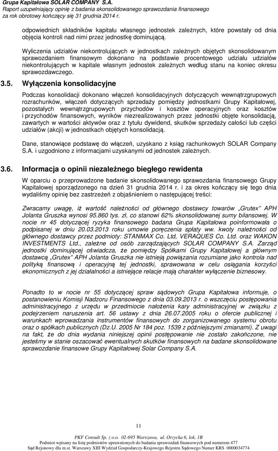 własnym jednostek zależnych według stanu na koniec okresu sprawozdawczego. 3.5.