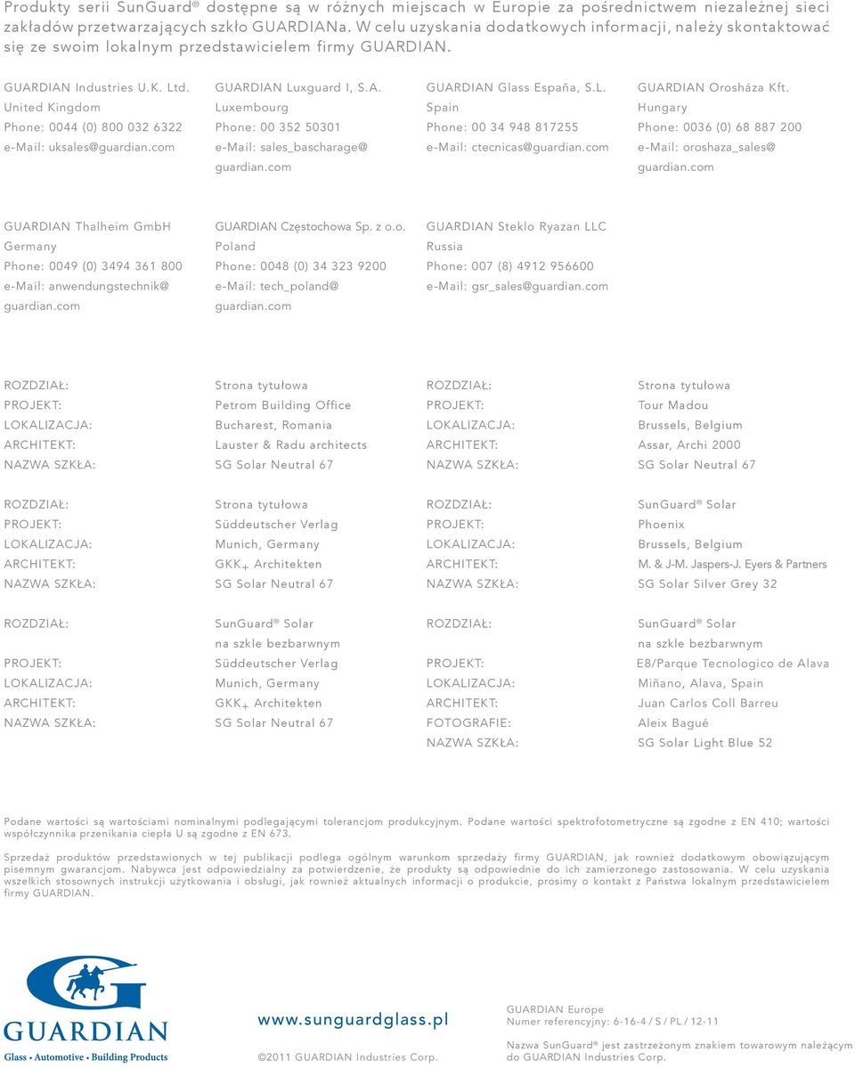 United Kingdom Luxembourg Spain Hungary Phone: 0044 (0) 800 032 6322 Phone: 00 352 50301 Phone: 00 34 948 817255 Phone: 0036 (0) 68 887 200 e-mail: uksales@guardian.