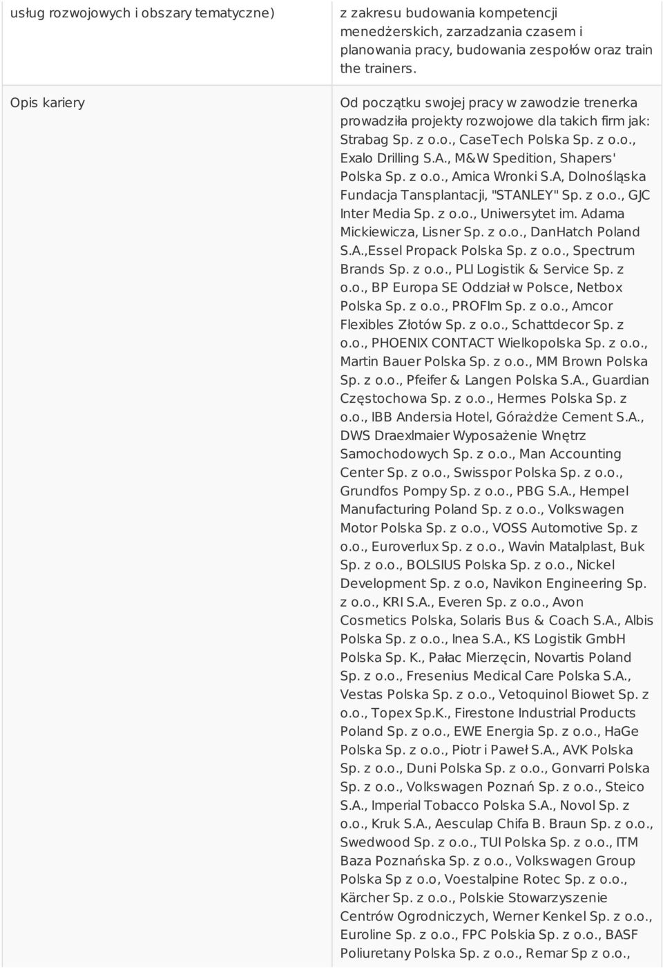 z o.o., Amica Wronki S.A, Dolnośląska Fundacja Tansplantacji, "STANLEY" Sp. z o.o., GJC Inter Media Sp. z o.o., Uniwersytet im. Adama Mickiewicza, Lisner Sp. z o.o., DanHatch Poland S.A.,Essel Propack Polska Sp.