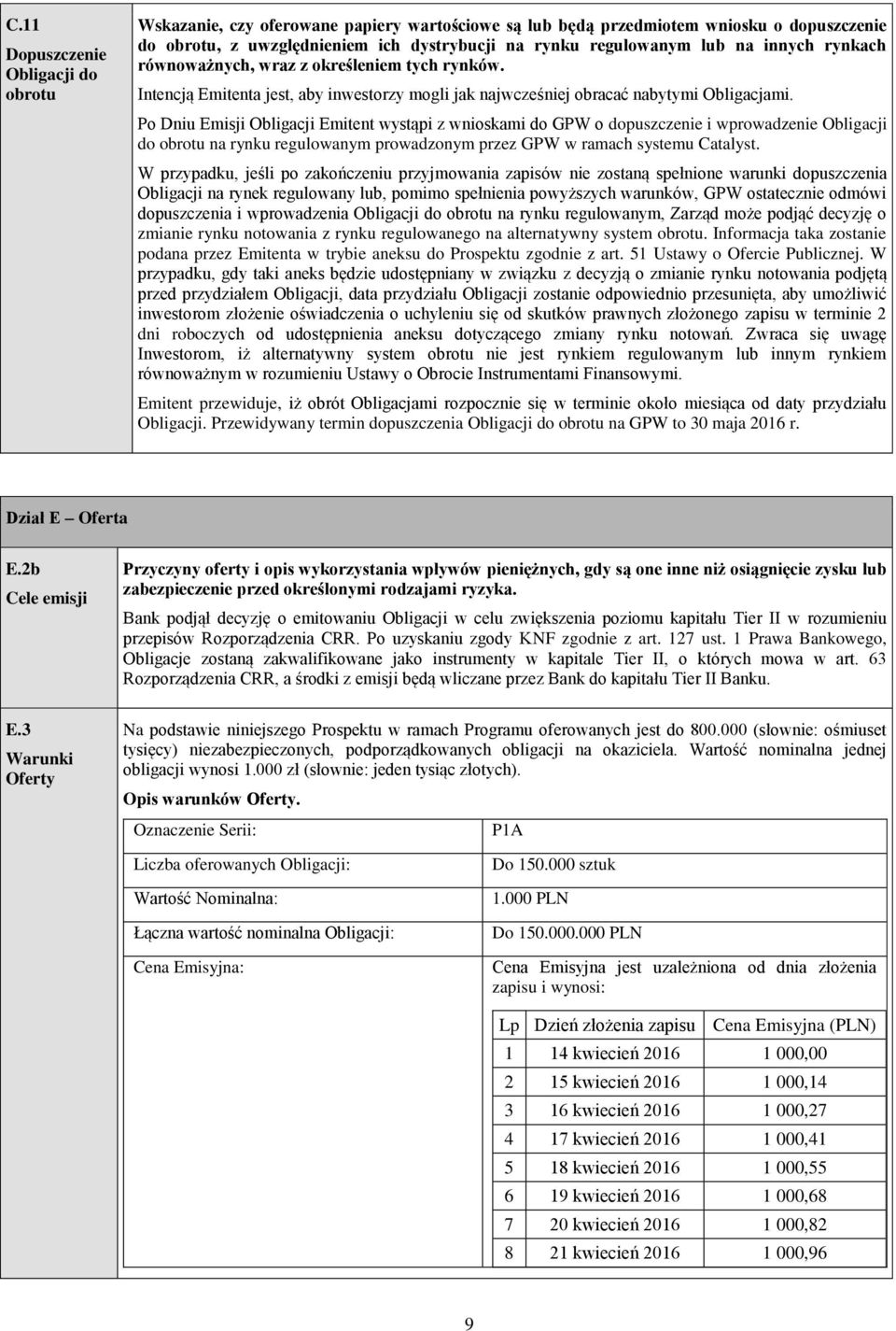 Po Dniu Emisji Obligacji Emitent wystąpi z wnioskami do GPW o dopuszczenie i wprowadzenie Obligacji do obrotu na rynku regulowanym prowadzonym przez GPW w ramach systemu Catalyst.