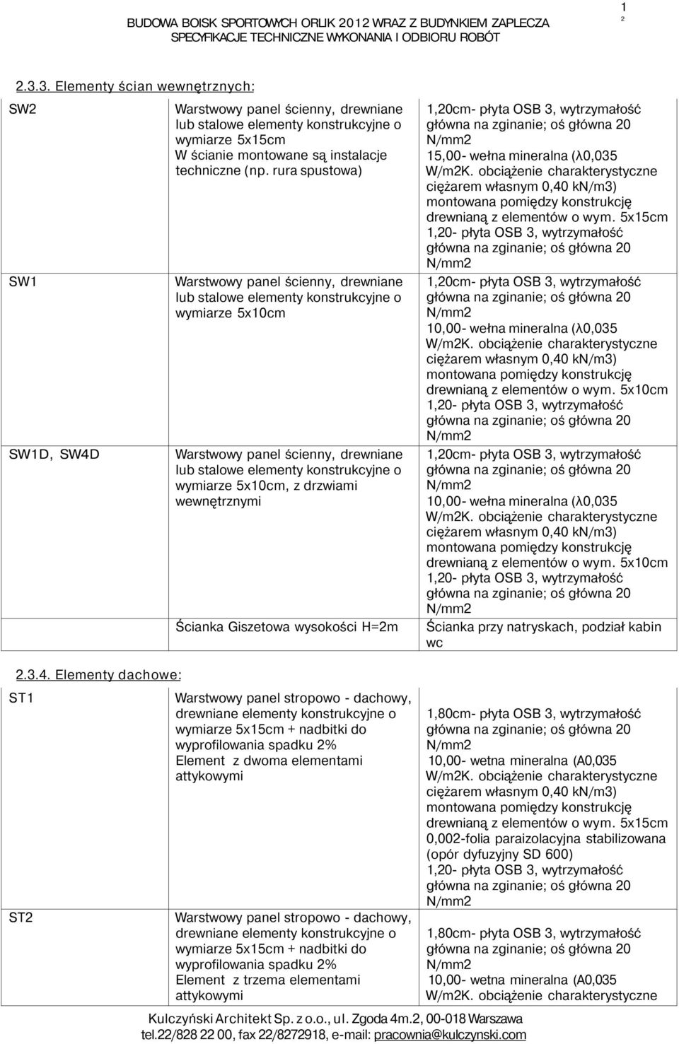 drzwiami wewnętrznymi Ścianka Giszetowa wysokości H=2m 1,20cm płyta OSB 3, wytrzymałość główna na zginanie; oś główna 20 N/mm2 15,00 wełna mineralna (λ0,035 W/m2K.