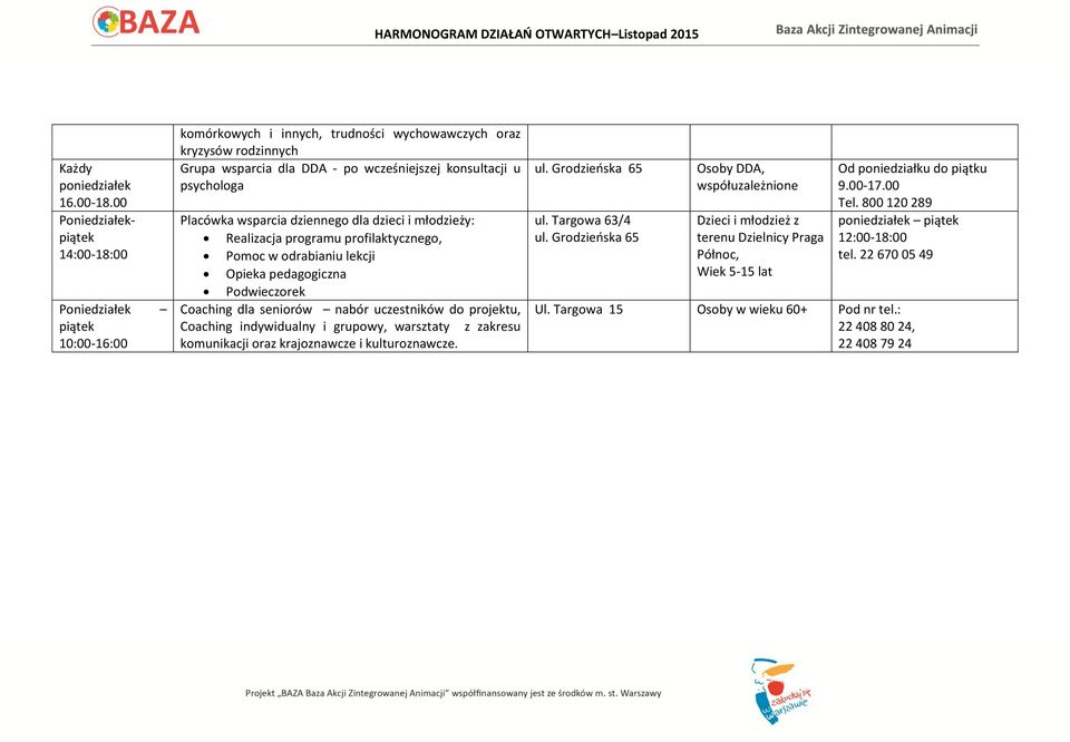 psychologa Placówka wsparcia dziennego dla dzieci i młodzieży: Realizacja programu profilaktycznego, Pomoc w odrabianiu lekcji Opieka pedagogiczna Podwieczorek Coaching dla seniorów nabór uczestników