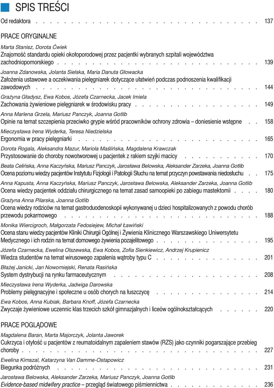 ............................... 144 Grażyna Gładysz, Ewa Kobos, Józefa Czarnecka, Jacek Imiela Zachowania żywieniowe pielęgniarek w środowisku pracy.
