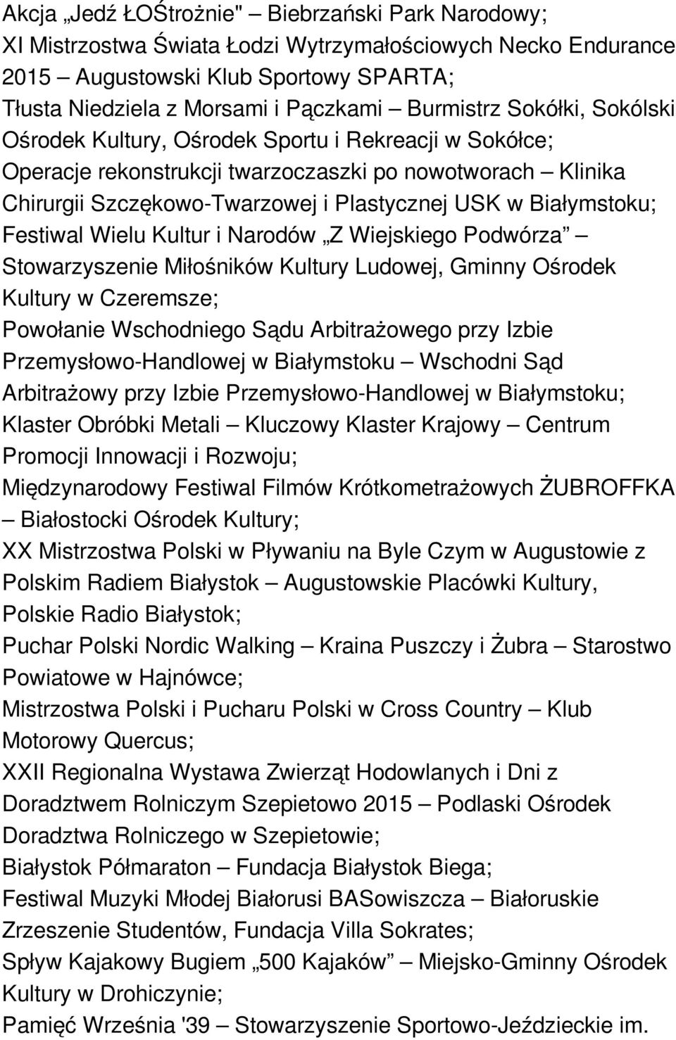 Festiwal Wielu Kultur i Narodów Z Wiejskiego Podwórza Stowarzyszenie Miłośników Kultury Ludowej, Gminny Ośrodek Kultury w Czeremsze; Powołanie Wschodniego Sądu Arbitrażowego przy Izbie