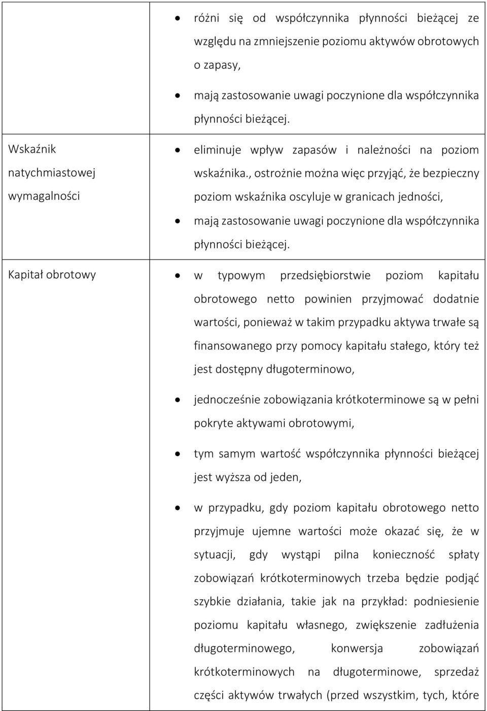 , ostrożnie można więc przyjąć, że bezpieczny poziom wskaźnika oscyluje w granicach jedności, mają zastosowanie uwagi poczynione dla współczynnika płynności bieżącej.